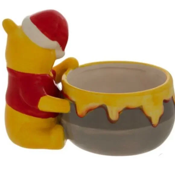 NWT Disney Winnie The Pooh with Santa Hat Glossy Ceramic Yellow Red Hunny Bowl - Picture 6 of 12